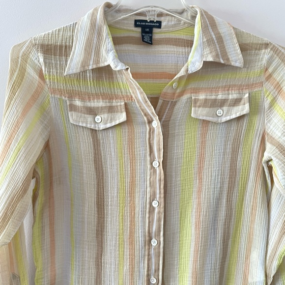 CLUB MONACO Cotton Striped Button Down Lightweight Long Sleeve Shirt Size Large - Picture 4 of 7